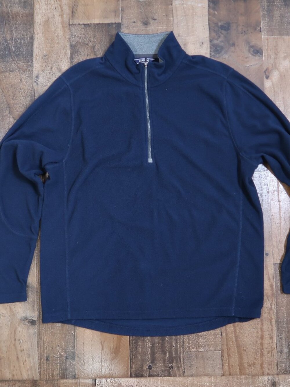 Lands End Mens Large 42-44 Blue Fleece Quarter Zip Pullover